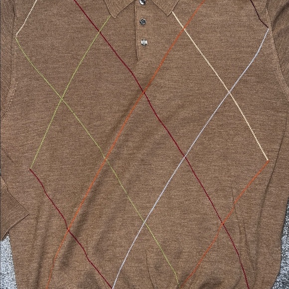 Grant Thomas 100% Extra Fine Italian Merino Wool Brown Argyle Sweater - Picture 2 of 4